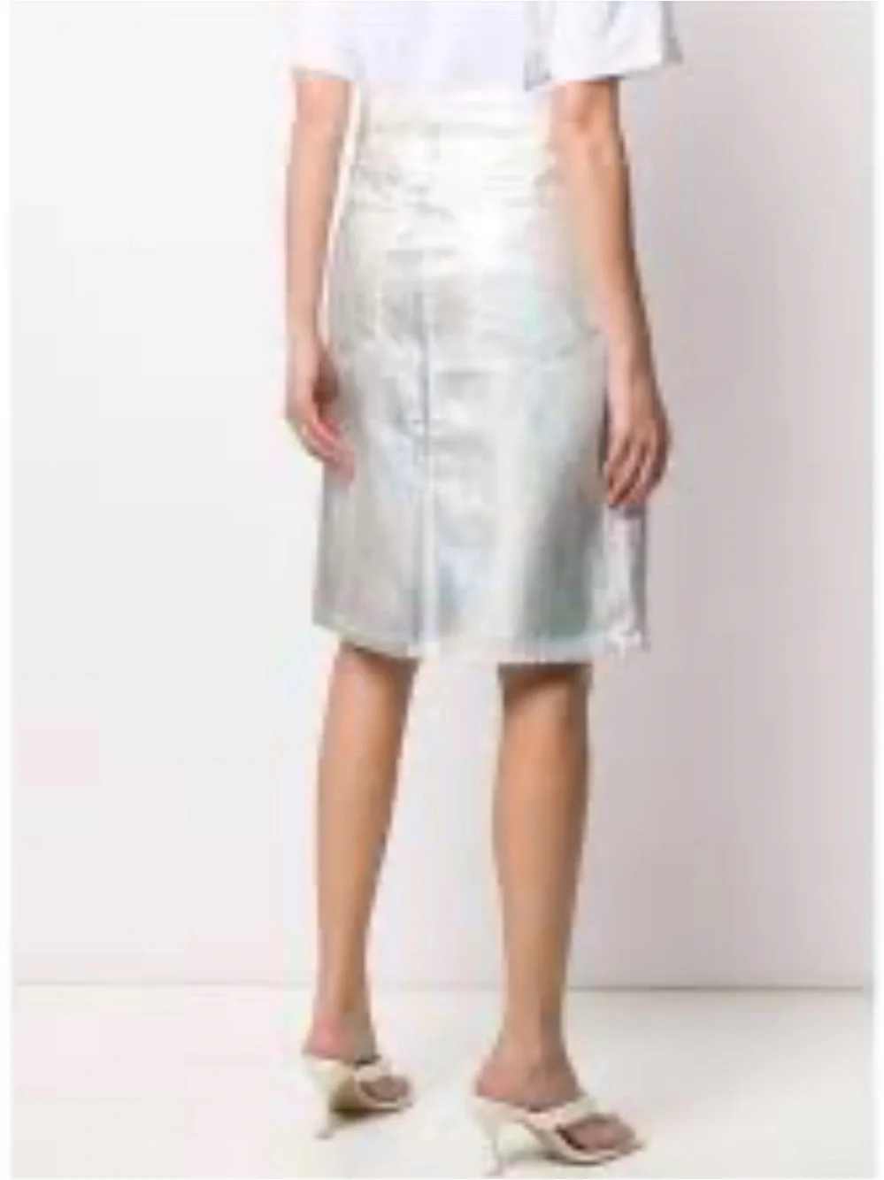 NWT Helmut Lang Silver Metallic Denim Pencil Skirt Size 24